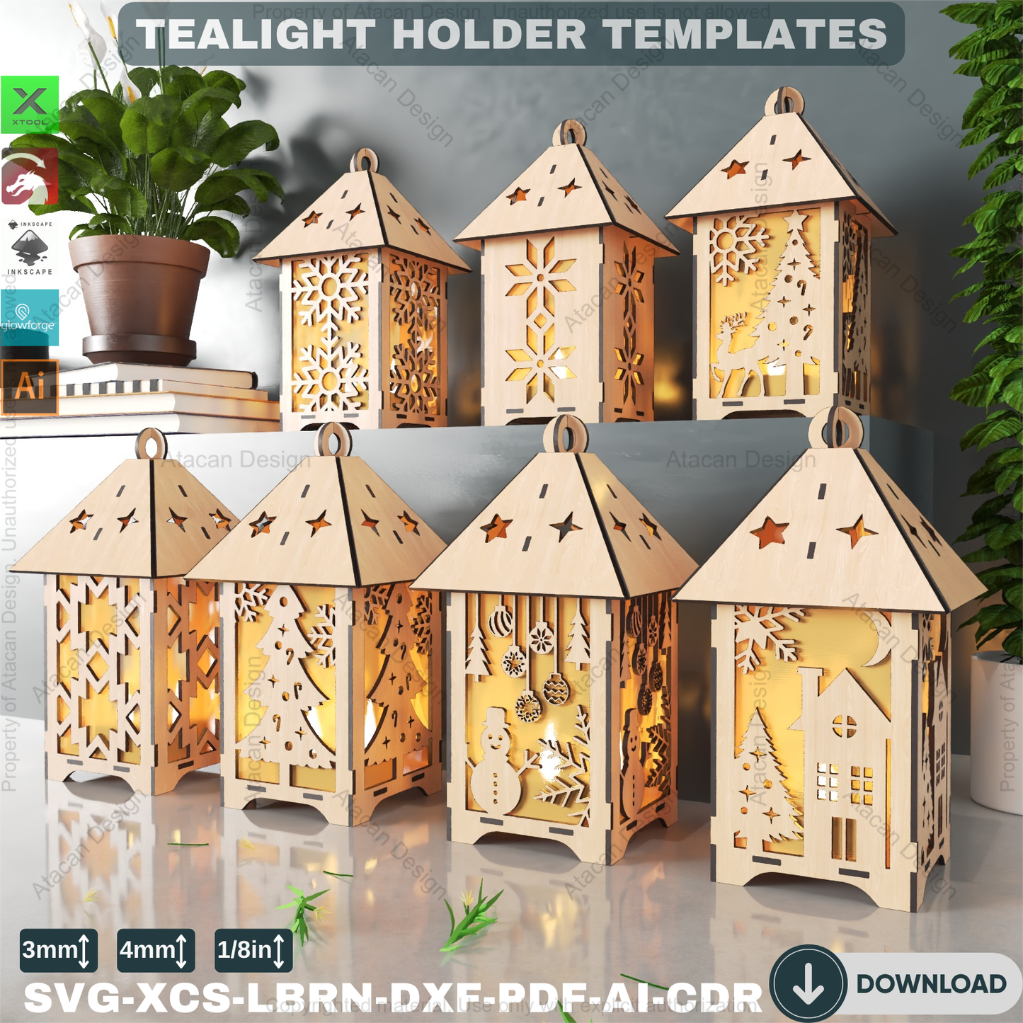 DIY Festive Tealight Lantern Templates: 7 Unique Laser Cut Files for Tables 886