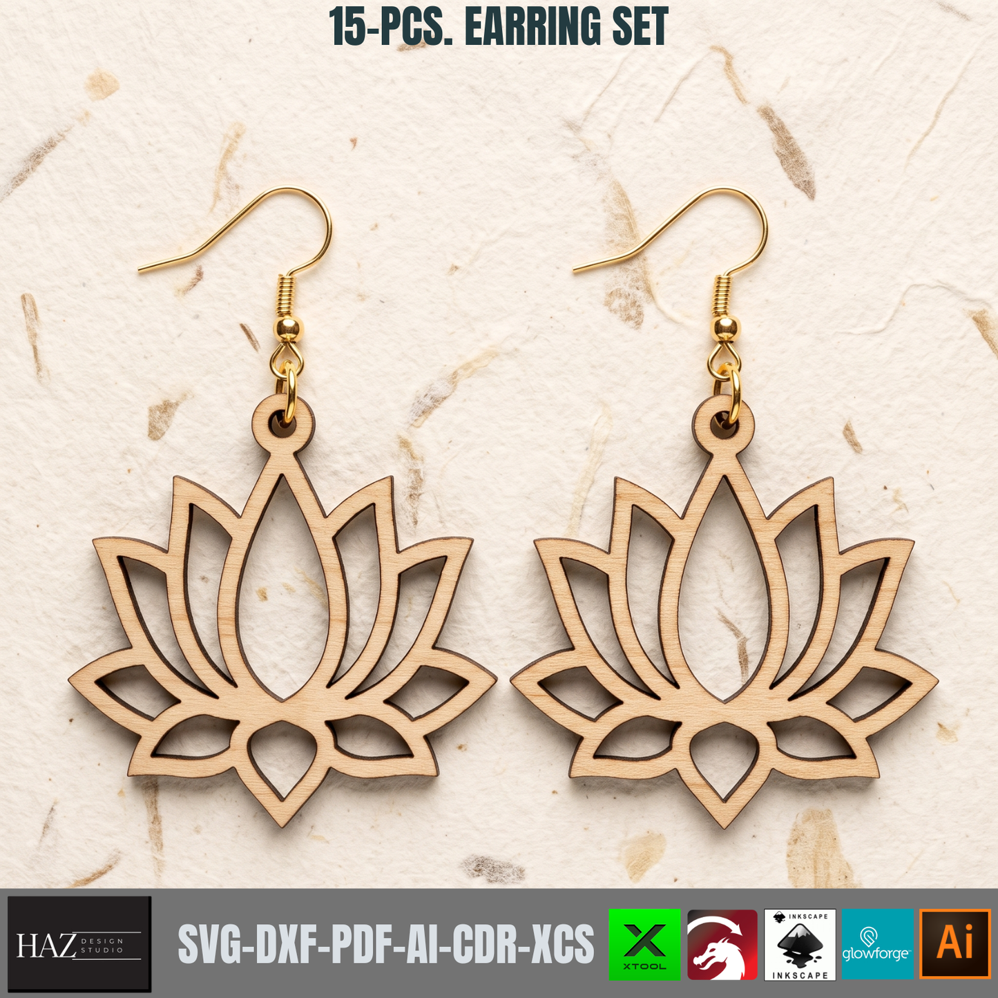 Wooden Earring Laser Cut Files Set Jewelry SVG Glowforge Plywood Templates Boho Nature Wood Designs