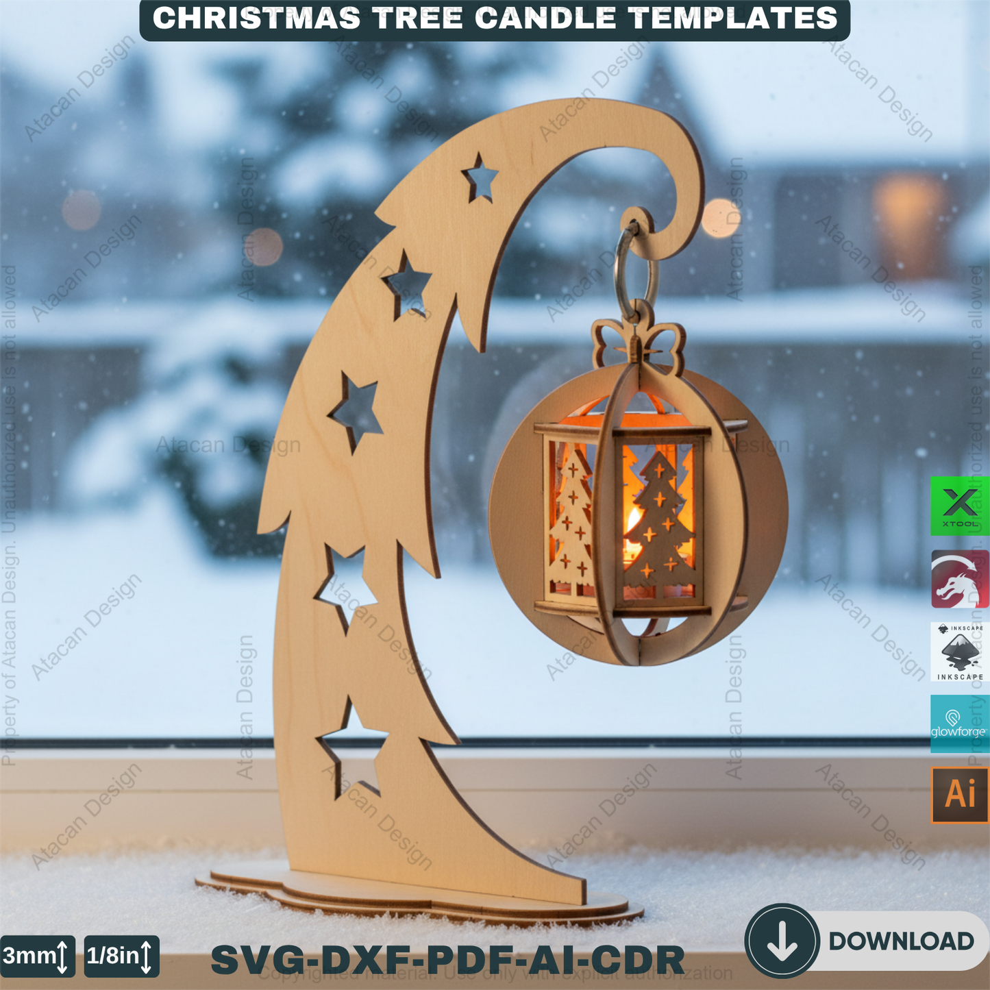 Elegant Christmas Tree Candle Stand Laser Cut File Set, 3D Wood Tealight Holder Designs for Xmas Tabletop & Holiday Home Decor 910