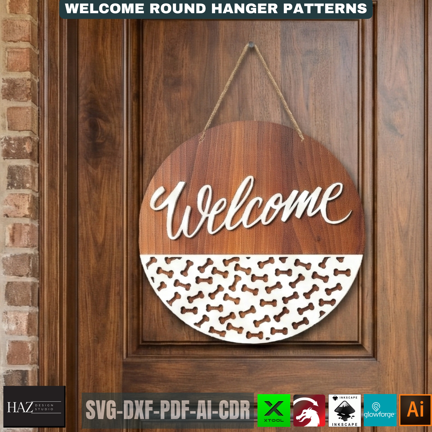 Round Welcome Sign Bundle Laser Cut Door Hanger Patterns, Front Door Decor Templates, Circle Wall Art Designs For Woodworking Projects 510