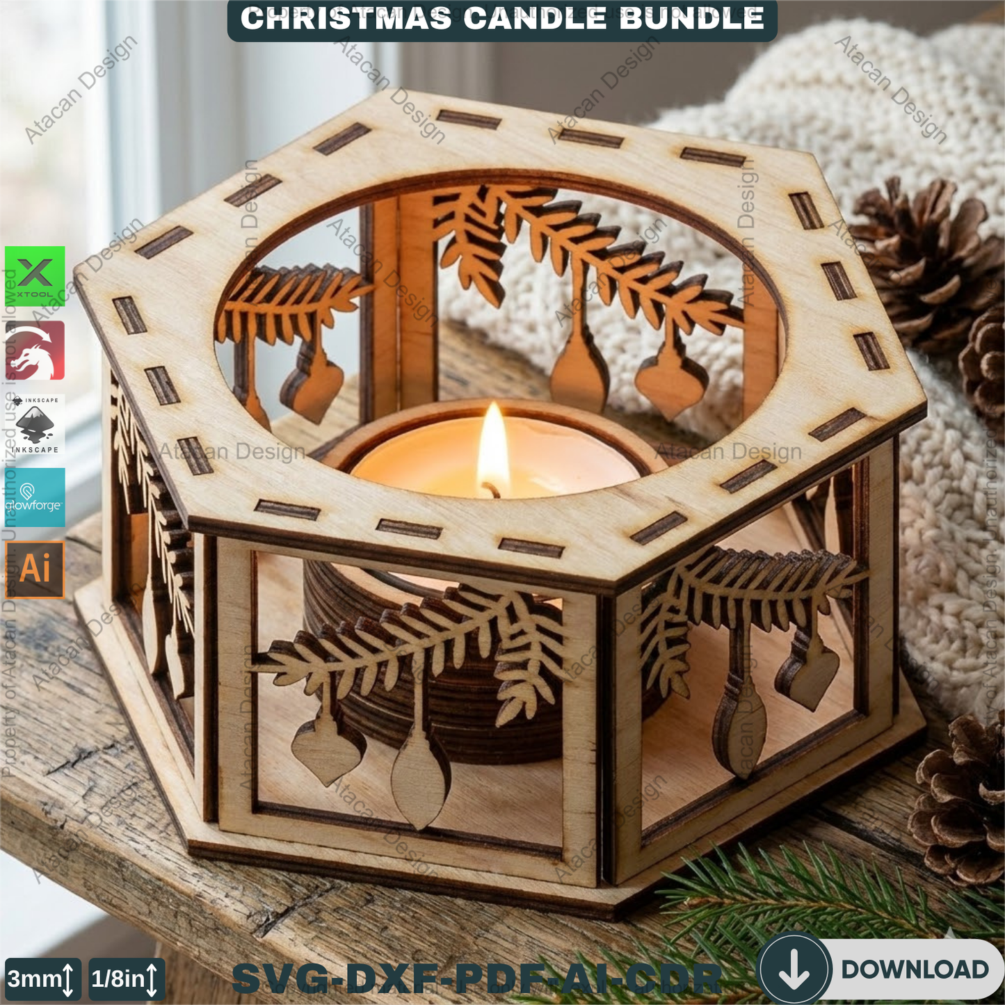 Christmas Tealight Box Bundle - Laser Cut Lantern Templates, Glowforge Xtool SVG Files 924