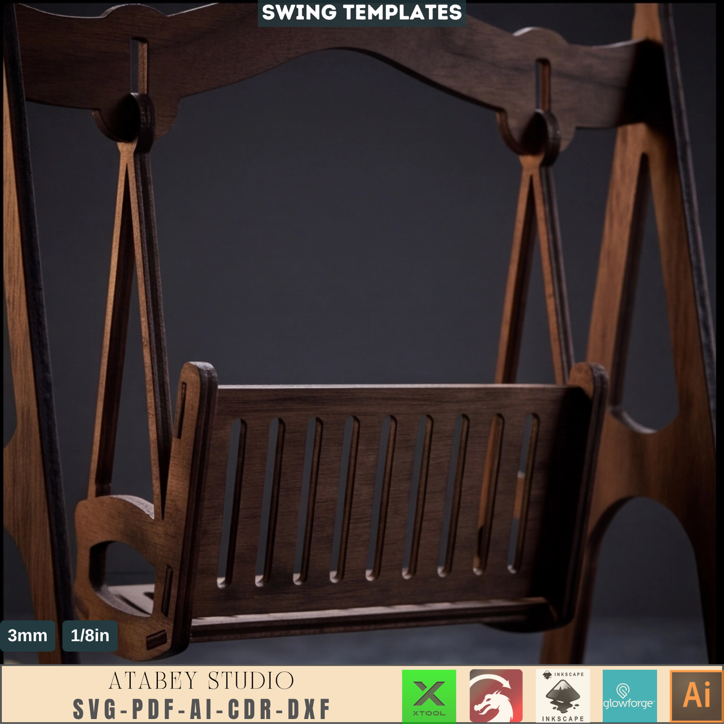 Laser Cut Mini Wooden Swing Template, Dollhouse Furniture Plan, Plywood Toy Cutting Pattern