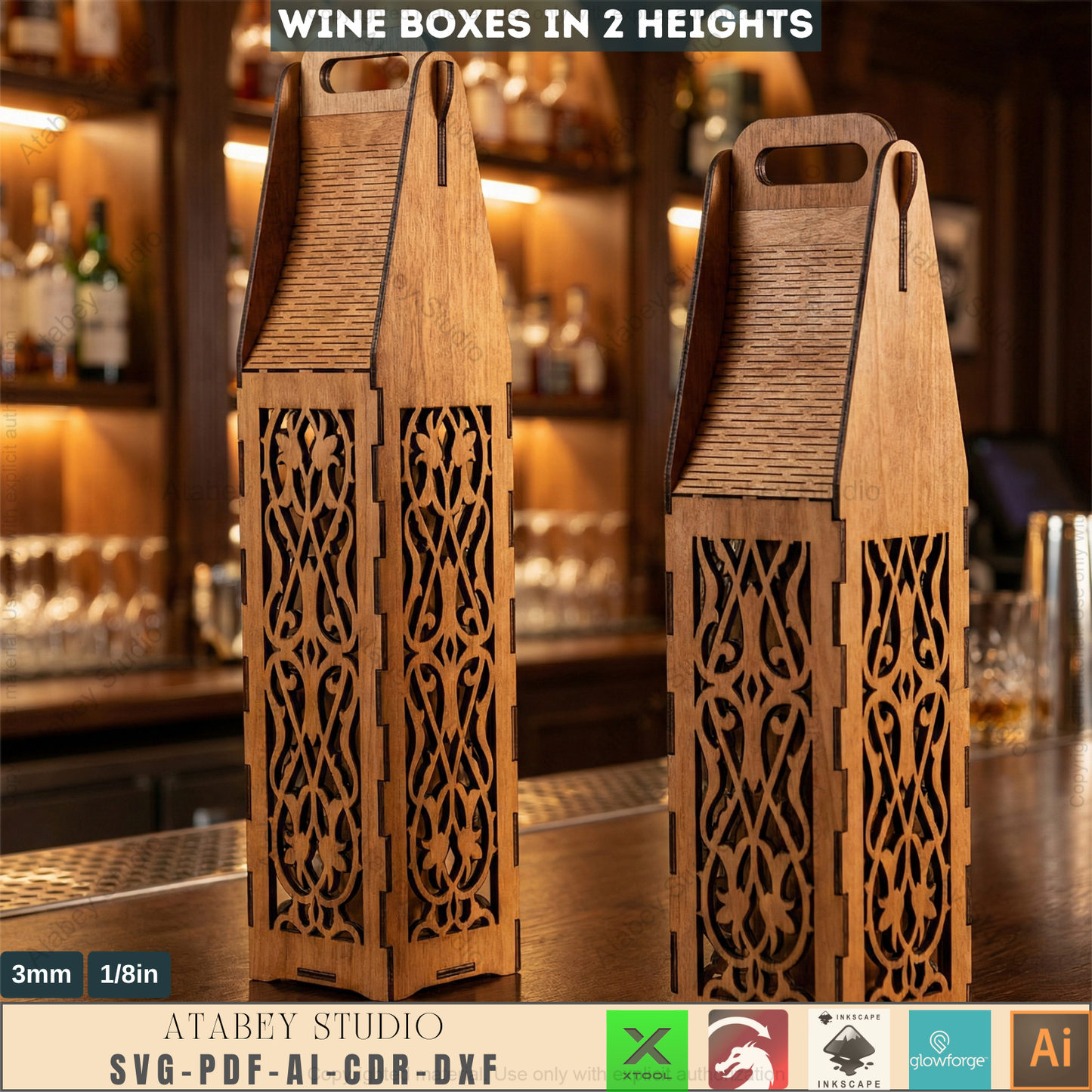 Laser Cut Wine Bottle Gift Box Bundle Wooden Wine Carrier with Handle DIY Elegant Wine Holder 986