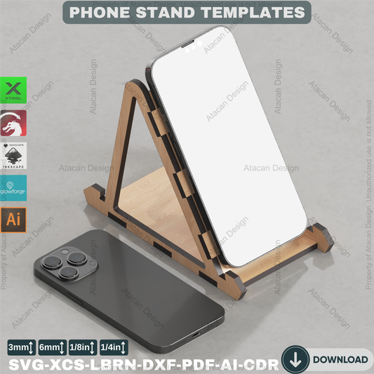 Modern Phone Stand Laser File, Desk Organizer for Home Office, Easy DIY Tech Gift for Glowforge & Xtool Ads108