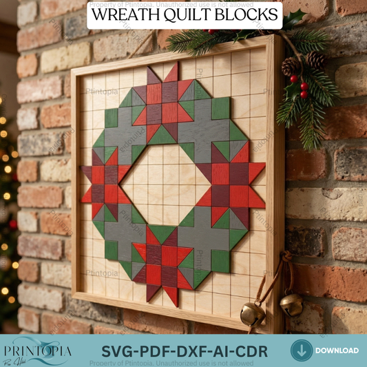 Geometric Christmas Wreath Barn Quilt Block Pattern Wooden Wall Art Laser Cut Template 338