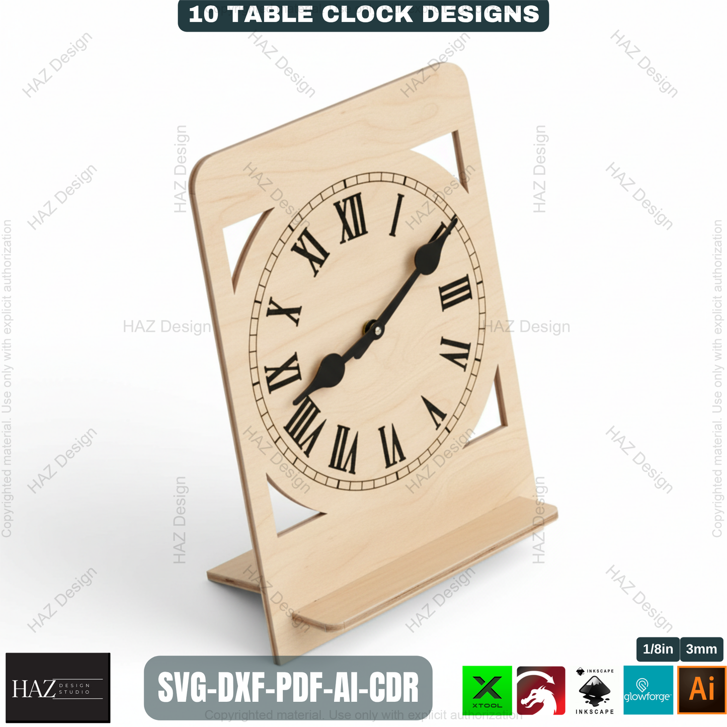 Modern Wooden Table Clocks Templates for Laser Cutting | 10 Unique Desk Clock Designs | Digital Download for CNC & Laser Engravers 497