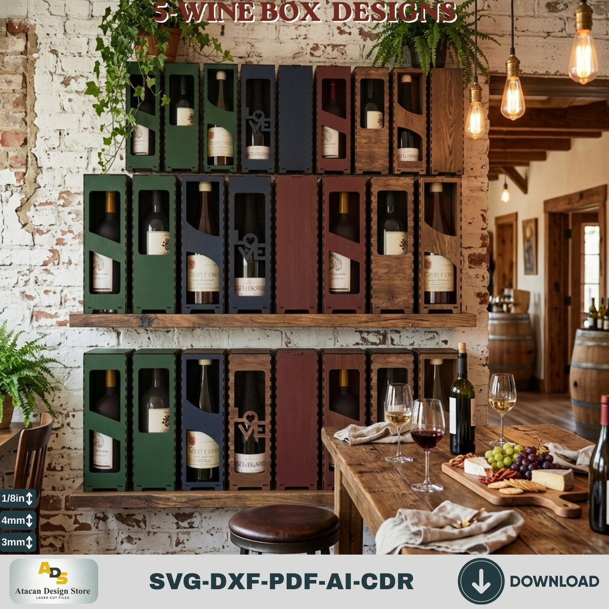 Laser Cut Wooden gift Box - Five Themed Wine Box Designs for Crafting Projects Elegant Wooden Wine Box 805
