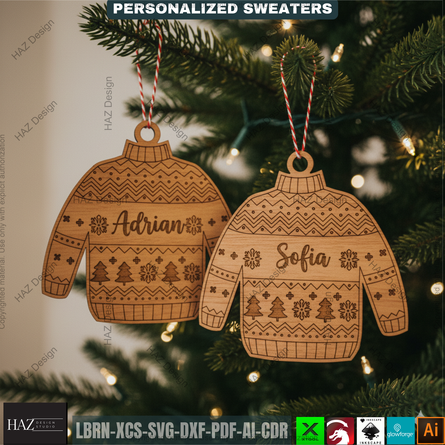 Personalized Christmas Sweater Design Template | Ugly Xmas Holiday Laser Cut File | Custom Name Family Matching 500