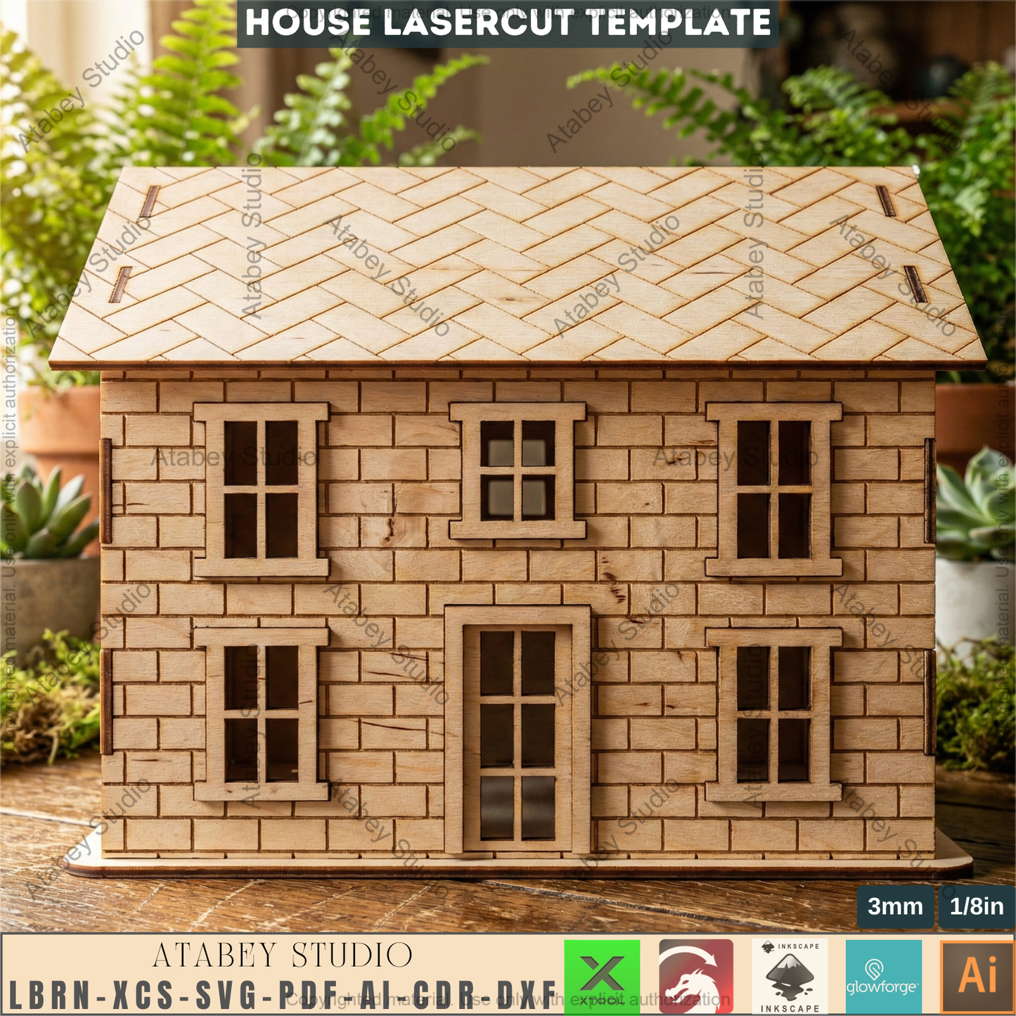Wooden Dollhouse Laser Cut Plan, Plywood Toy Home Template, CNC Model, Kids Play House Design, Hinged Roof Storage Box 265