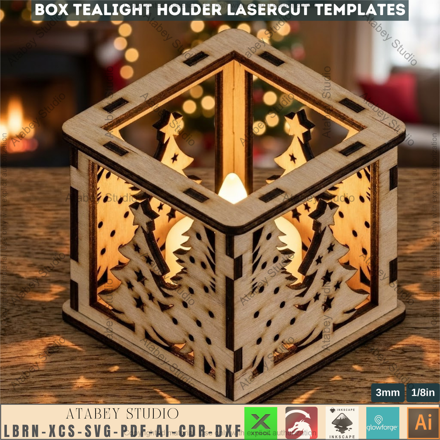 Christmas Tealight Lantern Box Laser Cut Templates,Holiday Candle Holder, Tabletop Decor SVG Files 972