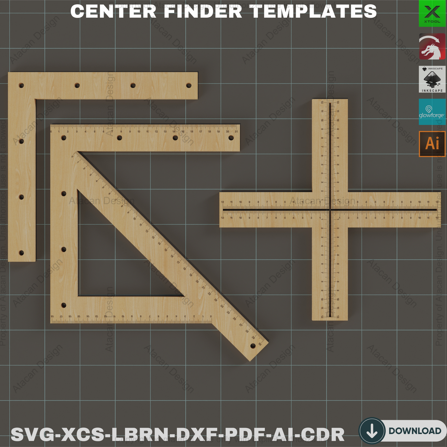 Laser Cut Center Finder Jig - Wood Template Files,Cross Ruler Tool - Laser Cut Centering Templates,Woodworking Center Jig 837