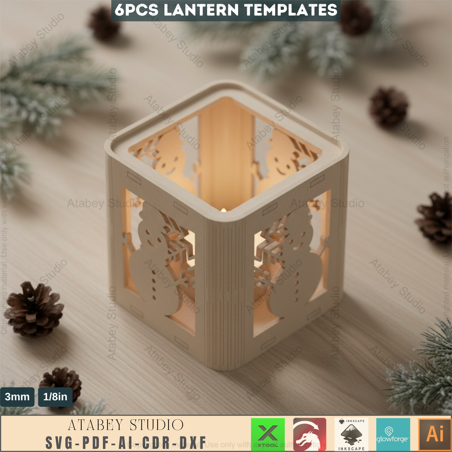 Christmas Lantern Template, Laser Cut Tealight Candle Holder, Winter Village SVG Files, Festive Home Decor Box 961