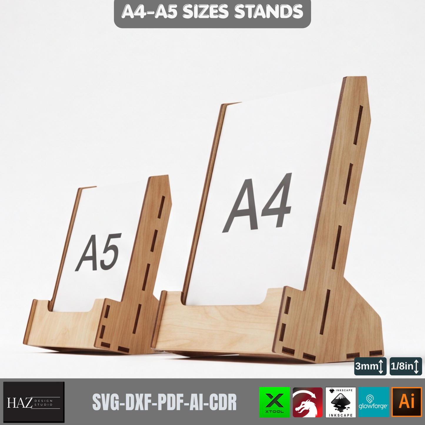 A4 A5 Plywood Display Stand Laser Cut Template Digital Download