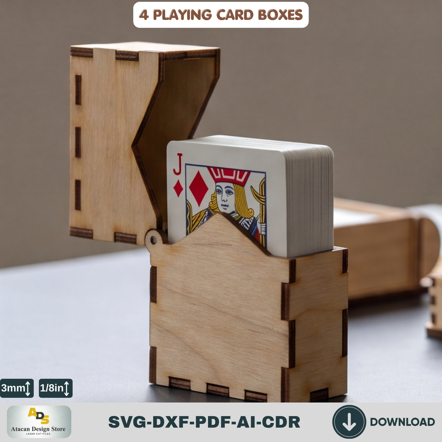 Laser Cut Playing Card Box Template Wooden Poker Deck Holder Laser Cut Deck Case Design