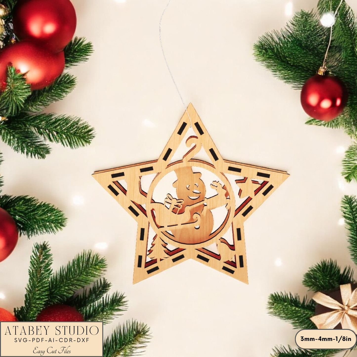 Festive Laser Cut Star Decorations: Unique Gingerbread, Candle, and Sleigh Designs 904