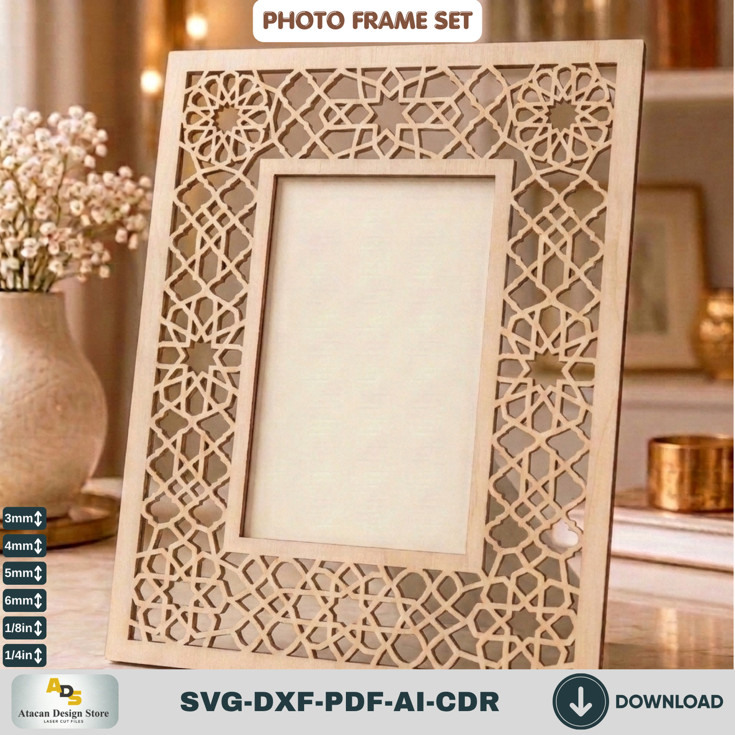 Laser Cut Photo Frame SVG Bundle – Floral Rustic Wood Home Decor Template