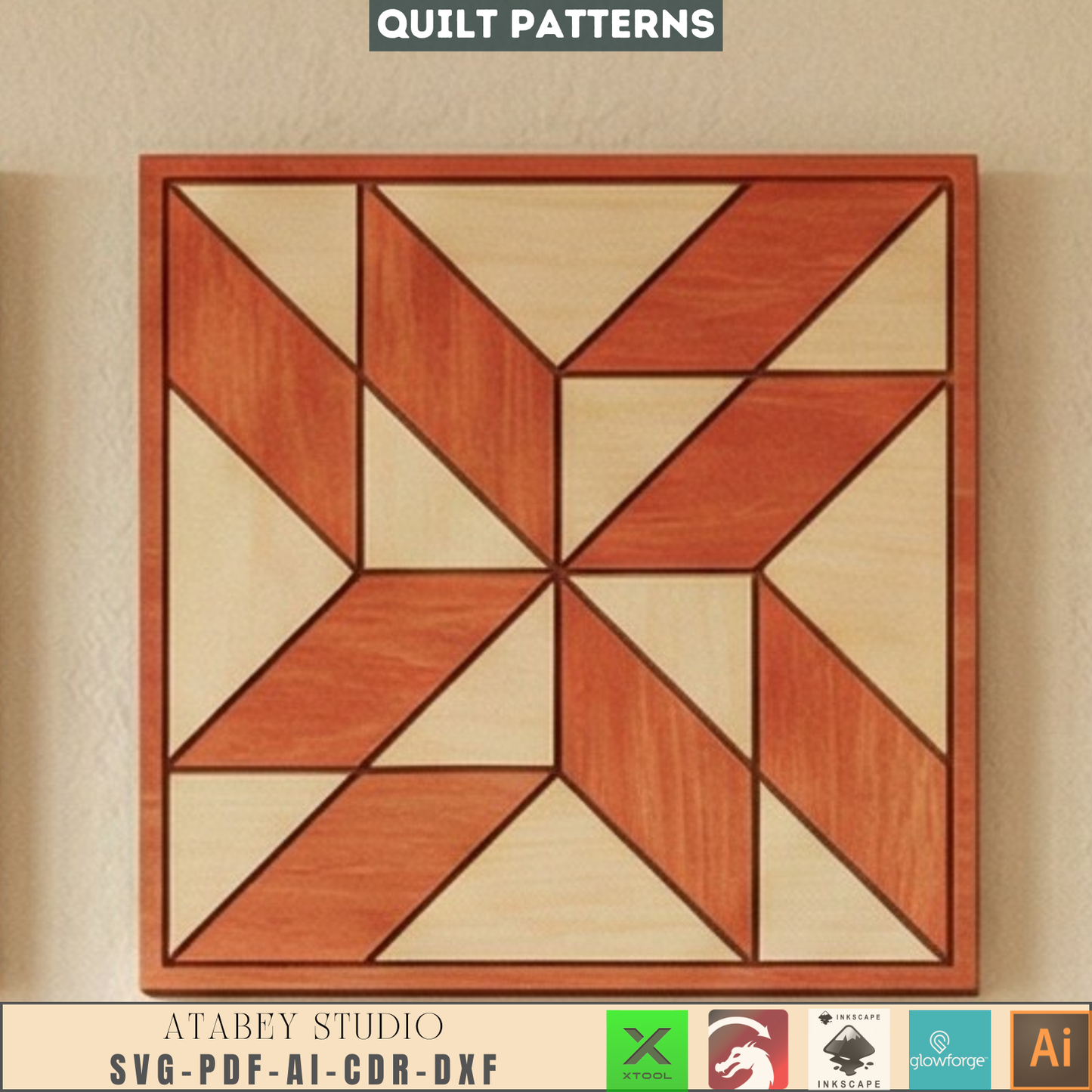 Barn Quilt Laser Cut Wood Wall Art Geometric Block Patterns Rustic Farmhouse Decor 989