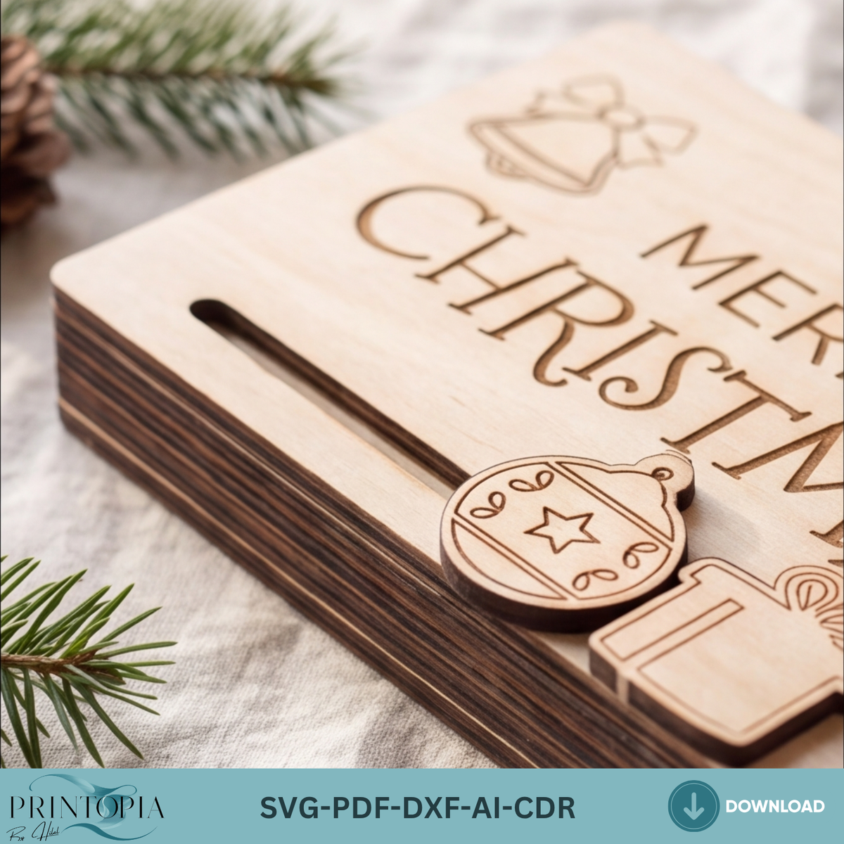 Sliding Drawer Gift Card Box Laser Cut Template – Festive Christmas Wood Design
