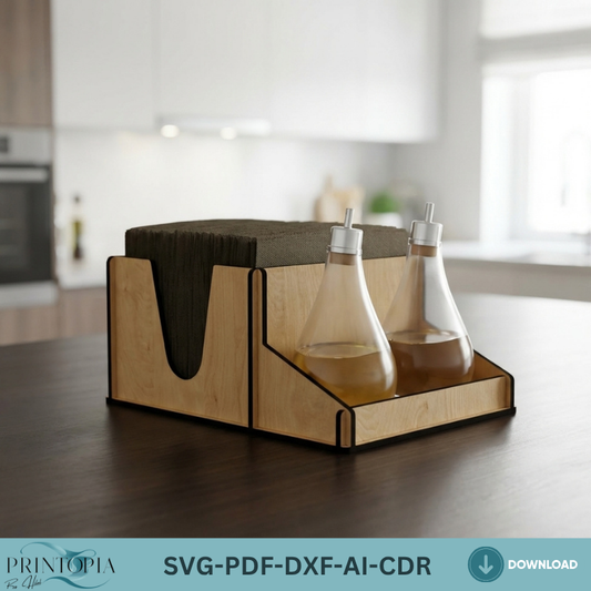 Kitchen Napkin Holder and Spice Rack Laser Cut File Kitchen Countertop Organizer Oil Bottle Stand