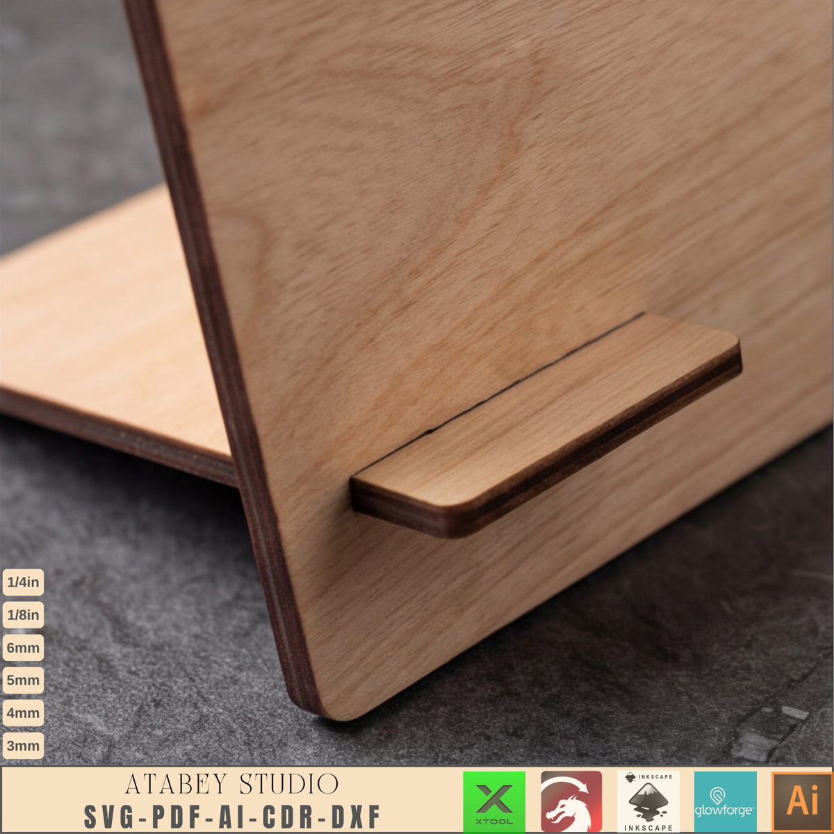 Laser Cut Tablet Stand Template, Plywood iPad Holder, Minimalist Wood Desk Display, Cookbook Stand 1031