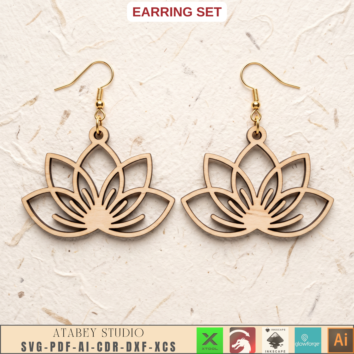Wooden Bee Butterfly Leaf Earring Templates for Laser Cut Jewelry DIY Plywood Pattern Bundle