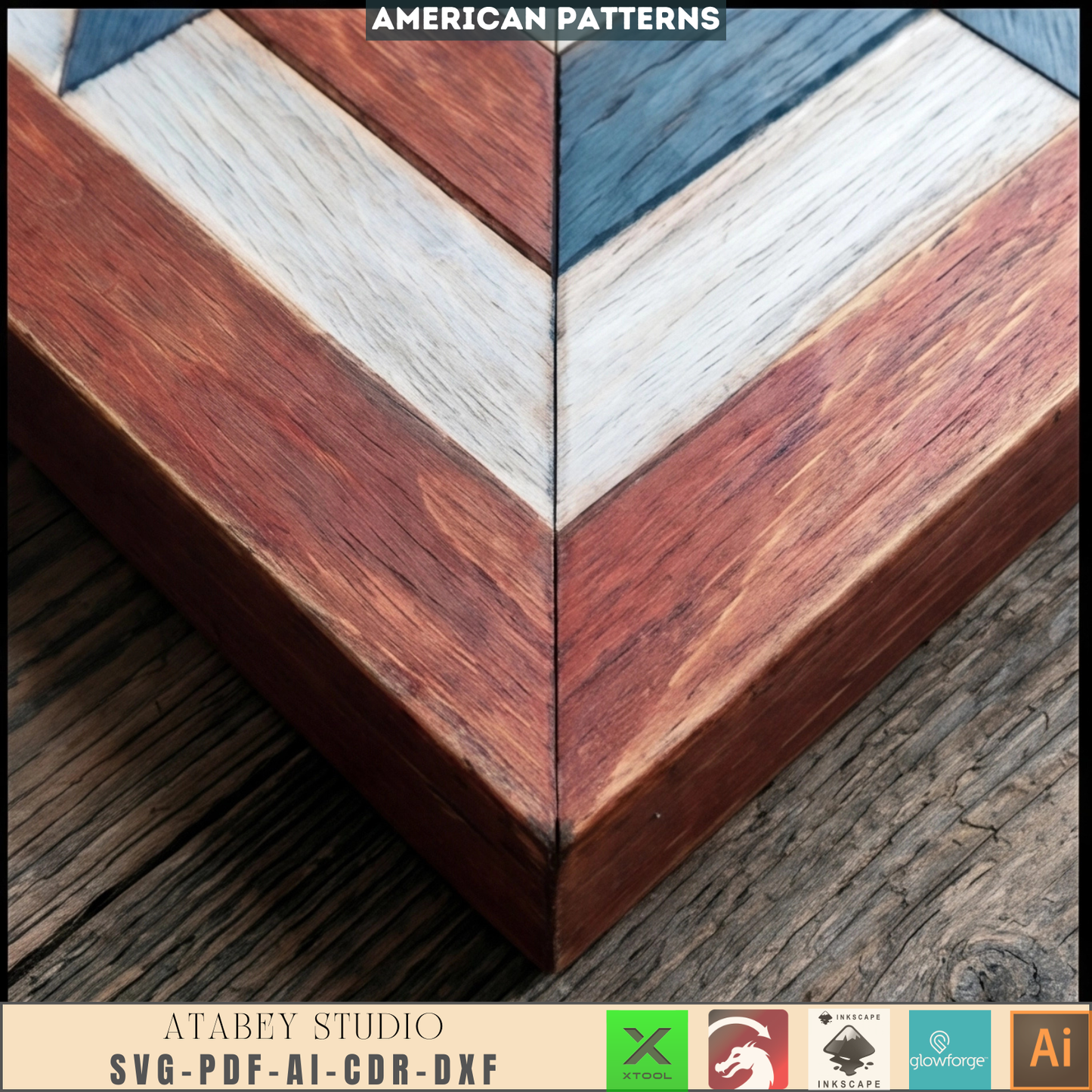 Patriot Eagle Wood Barn Star Quilt Wall-Art American Flag Pattern Mosaic Plywood Block Sign