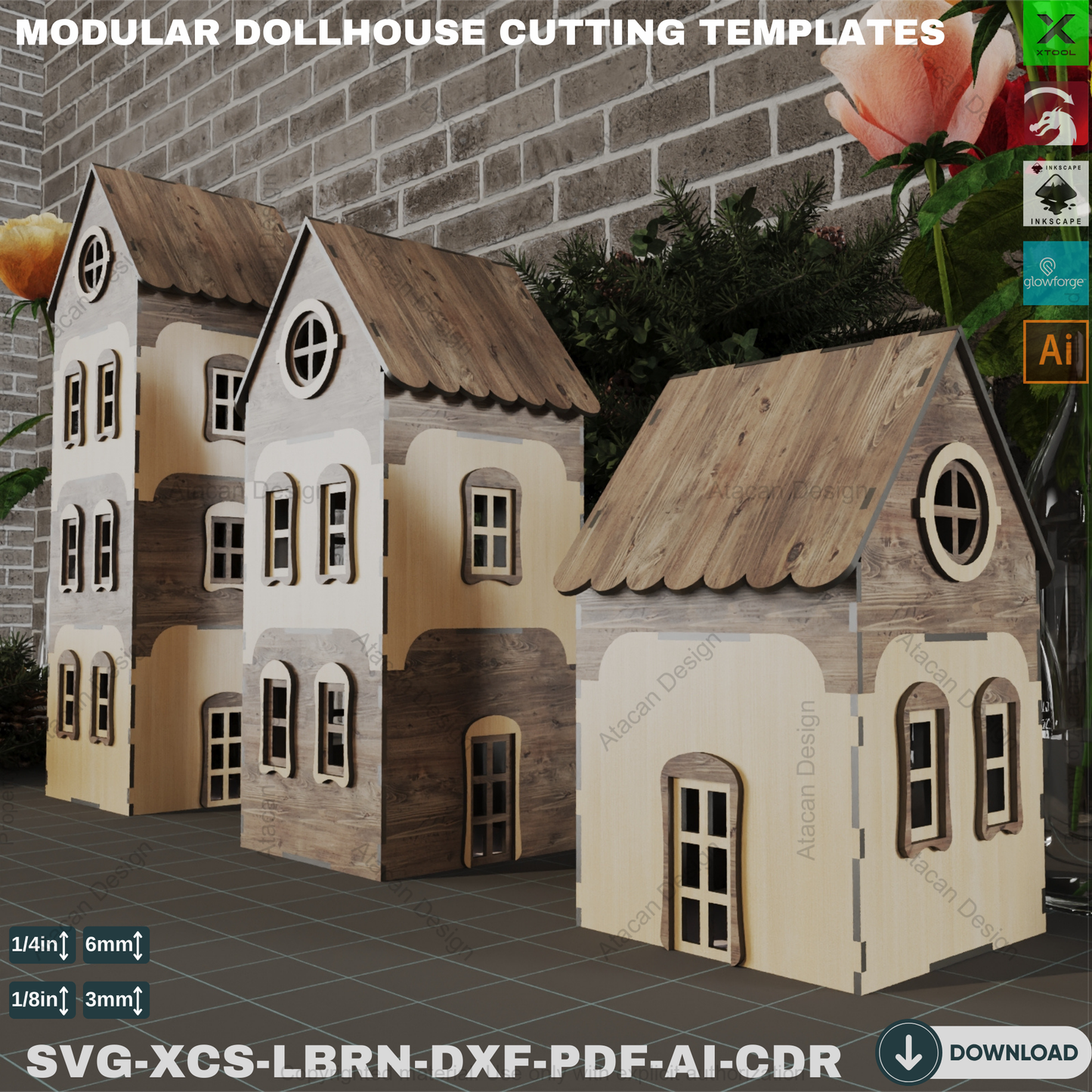 Modular Dollhouse Laser Cutting Files, Wooden House Template, Miniature House DIY, Miniature Dollhouse Design, Modular House SVG 832