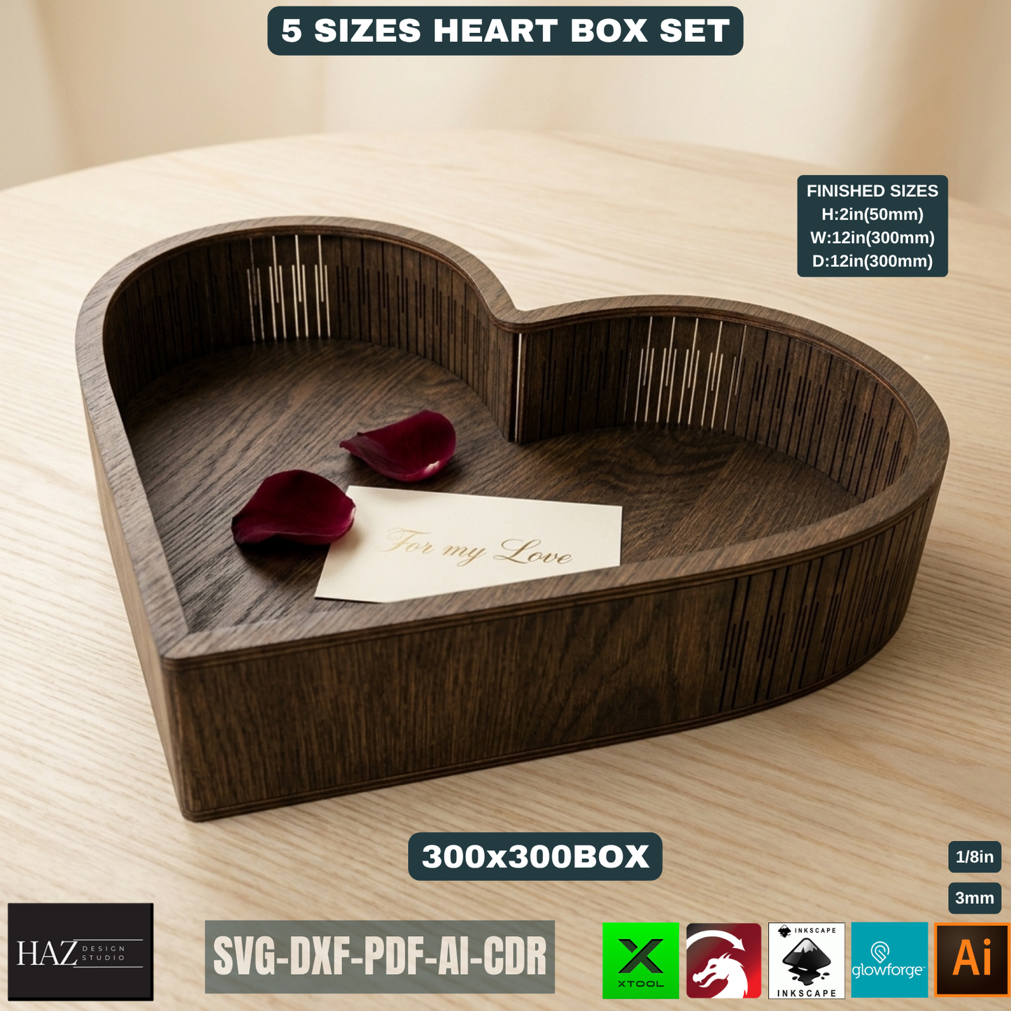 Heart Keepsake Box Design Living Hinge Jewelry Boxes Valentines Day Gift Box Bundle 531