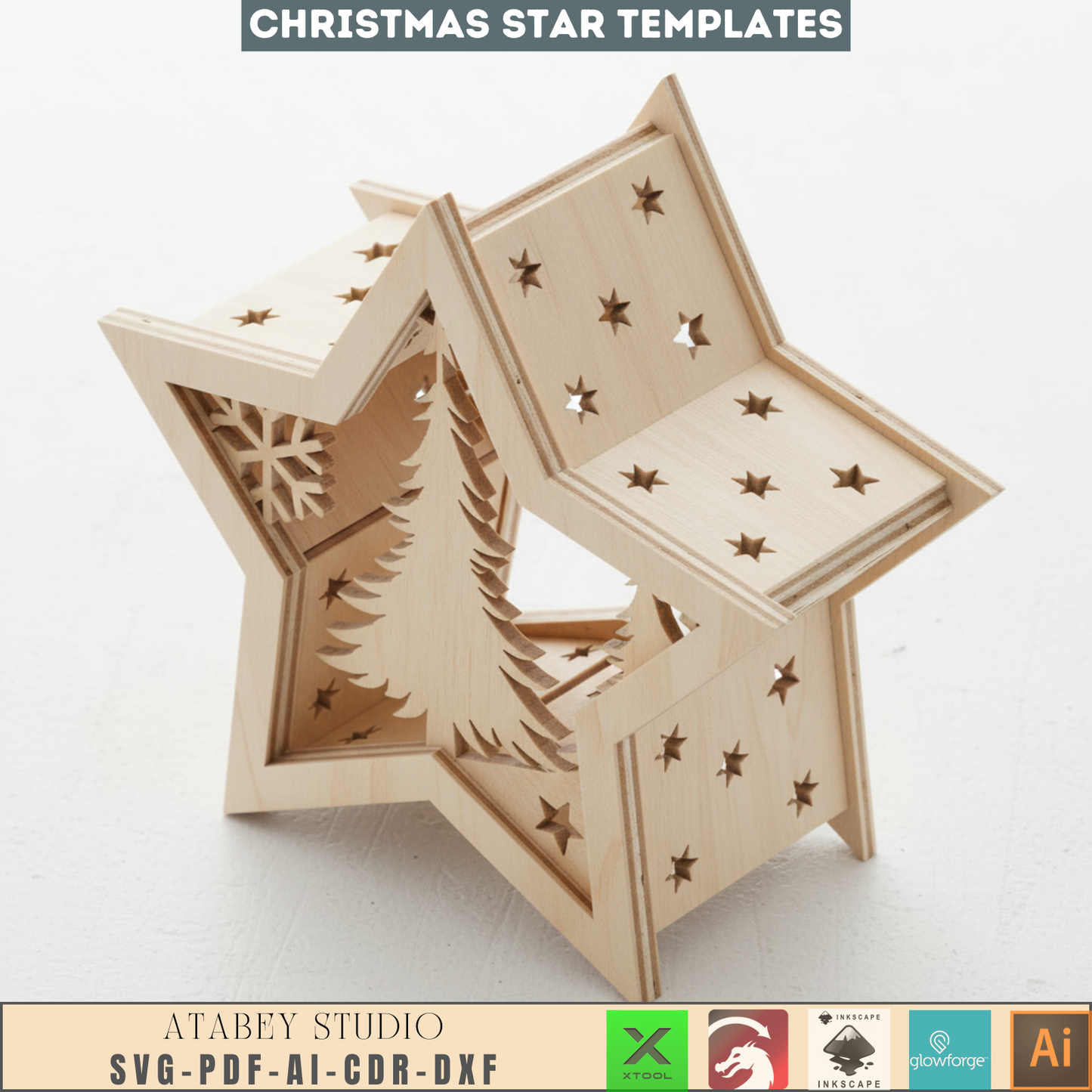 Christmas Star Lanterns Template - Winter Glow Candle Holder Design 956