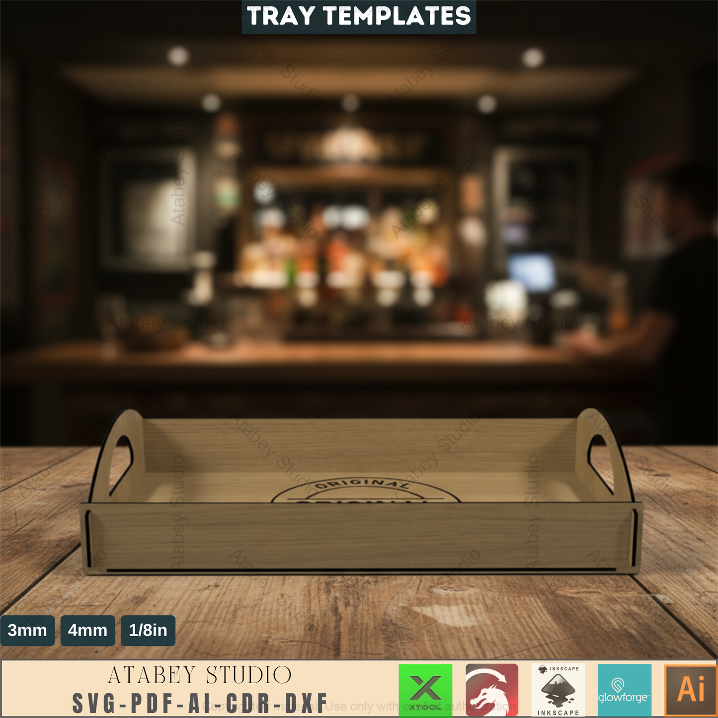 Kitchen Wood Trays / Flat Breakfast Tray With Handles / Serving Trays Laser Cut Files SVG, DXF, CDR Download 547