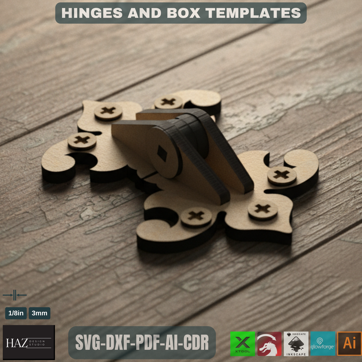 Wood Box and Hinge Svg Files / Jewellery Boxes / Laser Cut Hinges Template SVG DXF Ai CDR 091