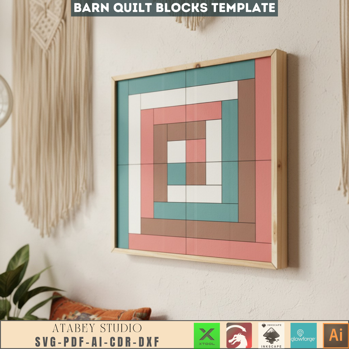Barn Quilt SVG DXF Files | Laser Cut Farmhouse Wall Art Template | Digital Quilt Block Pattern