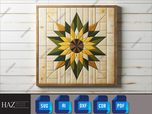 Sunflower Barn Quilt SVG - Rustic Floral Laser Cut Design for Home & Garden Decor 225