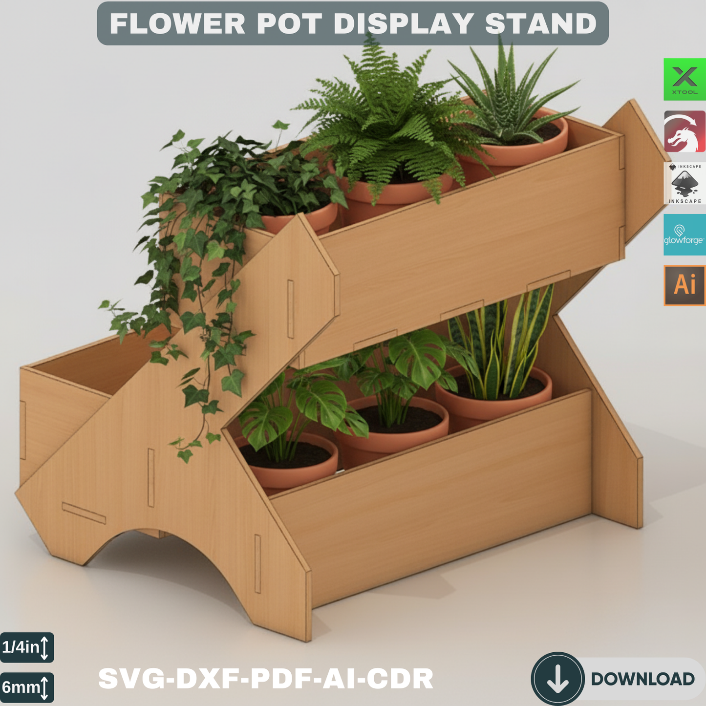 DIY Multi-Level Tiered Wooden Plant Shelf Laser Cut Design Files for Home Garden Decor Projects 100