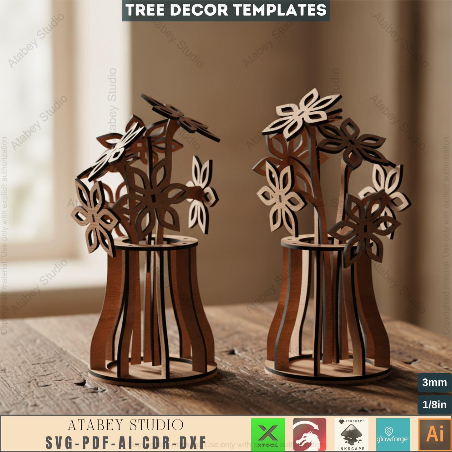 DIY 3D Wooden Flower Vase - Laser Cut Floral Design - Bouquet Model Unique Home Decor 793