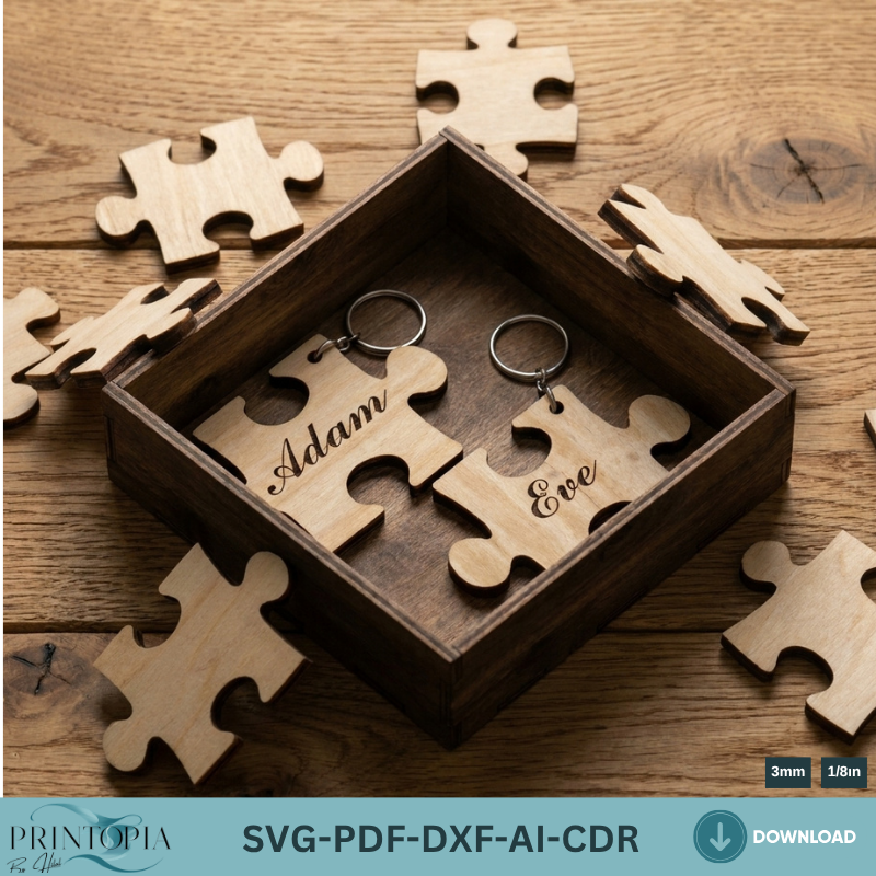 Personalized Couple Puzzle and Box Design for Laser Cutting and Crafting Projects
