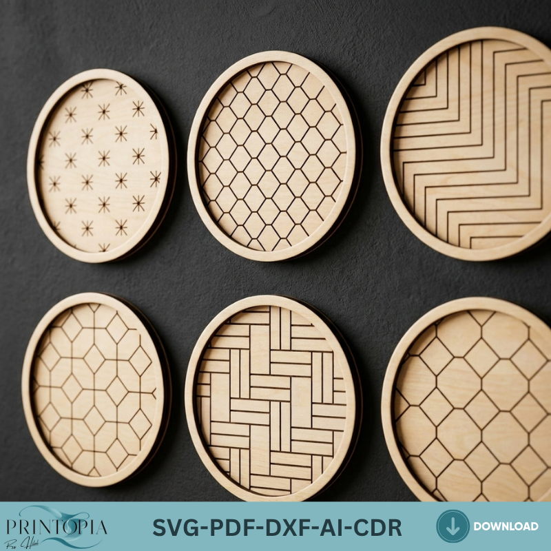 Modern Geometric Wood Wall Art Laser Cut Files Set Interior Decor Pattern Templates