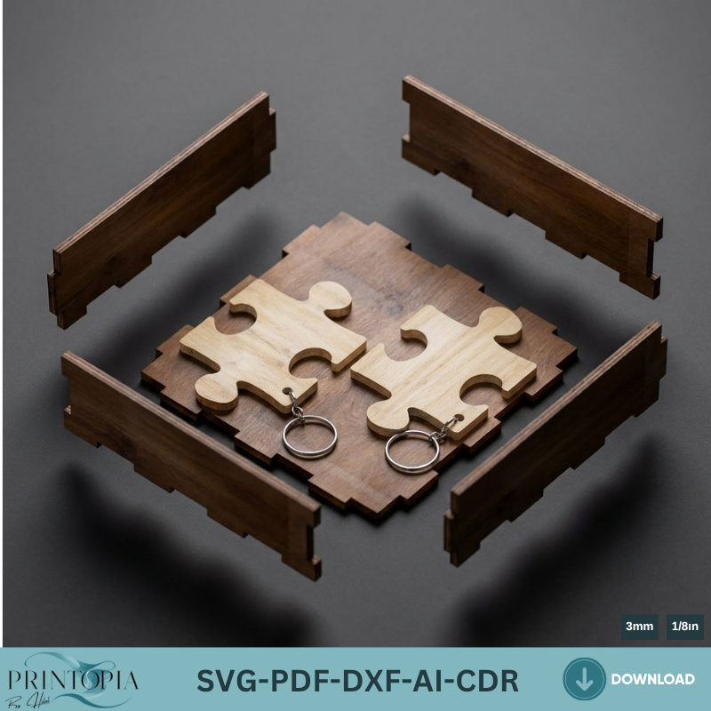 Personalized Couple Puzzle and Box Design for Laser Cutting and Crafting Projects