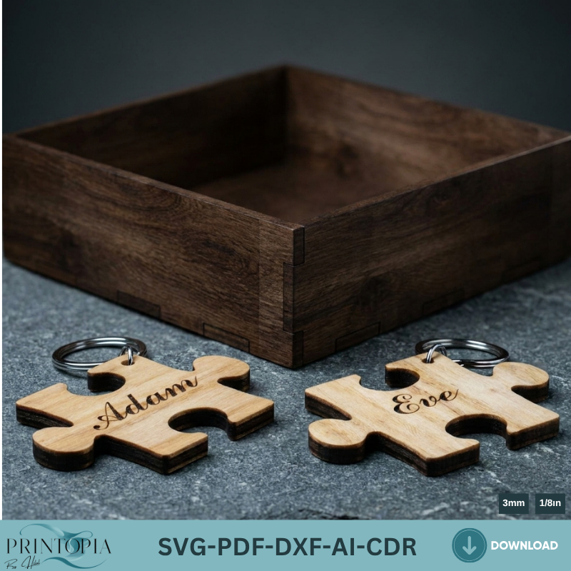 Personalized Couple Puzzle and Box Design for Laser Cutting and Crafting Projects