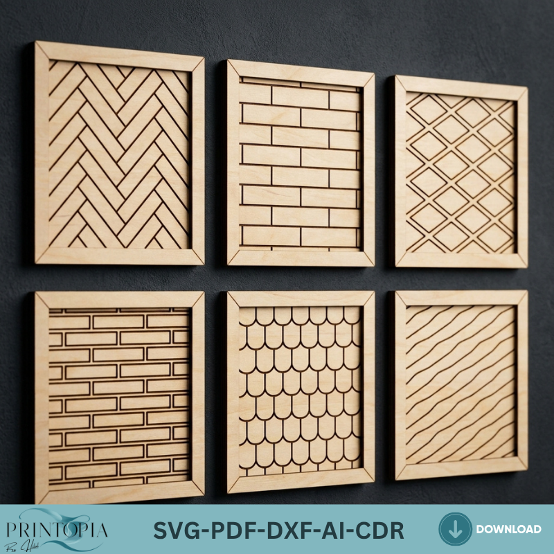 Modern Geometric Wood Wall Art Laser Cut Files Set Interior Decor Pattern Templates