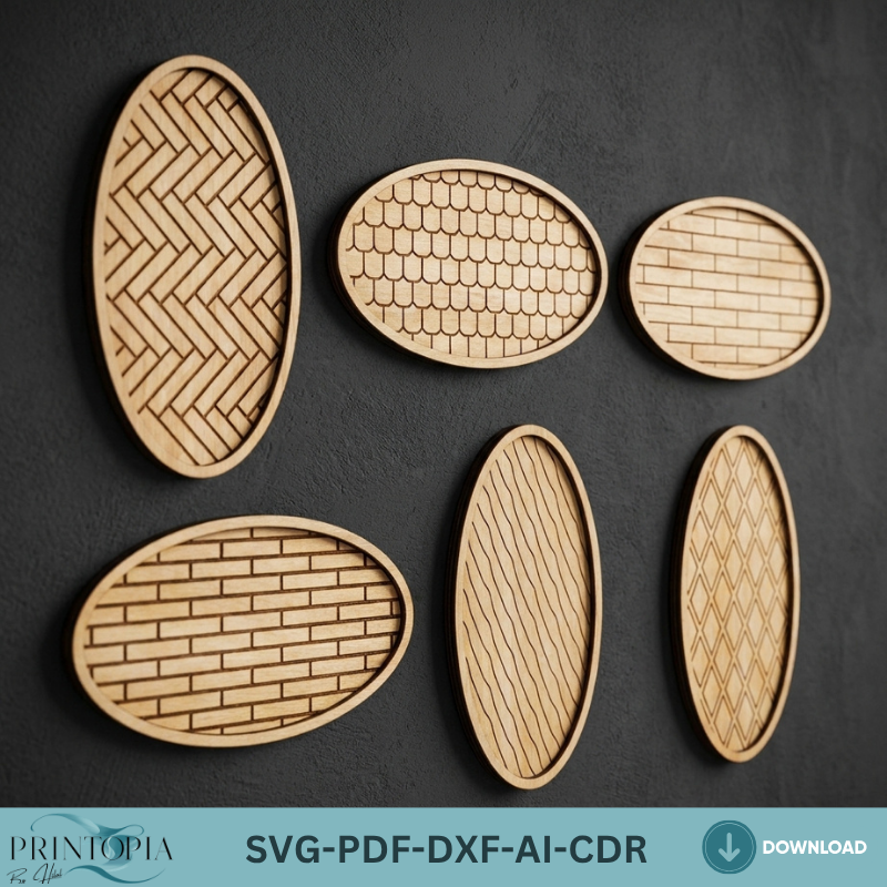 Modern Geometric Wood Wall Art Laser Cut Files Set Interior Decor Pattern Templates