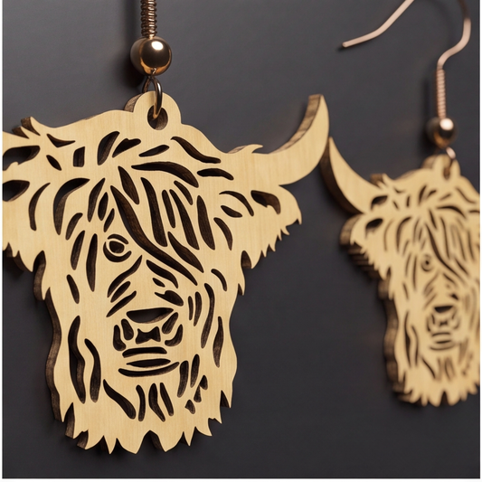 Highland Cow Earrings / Cute Highland Cow Earring Design Template / Jewelry Laser cut Files
