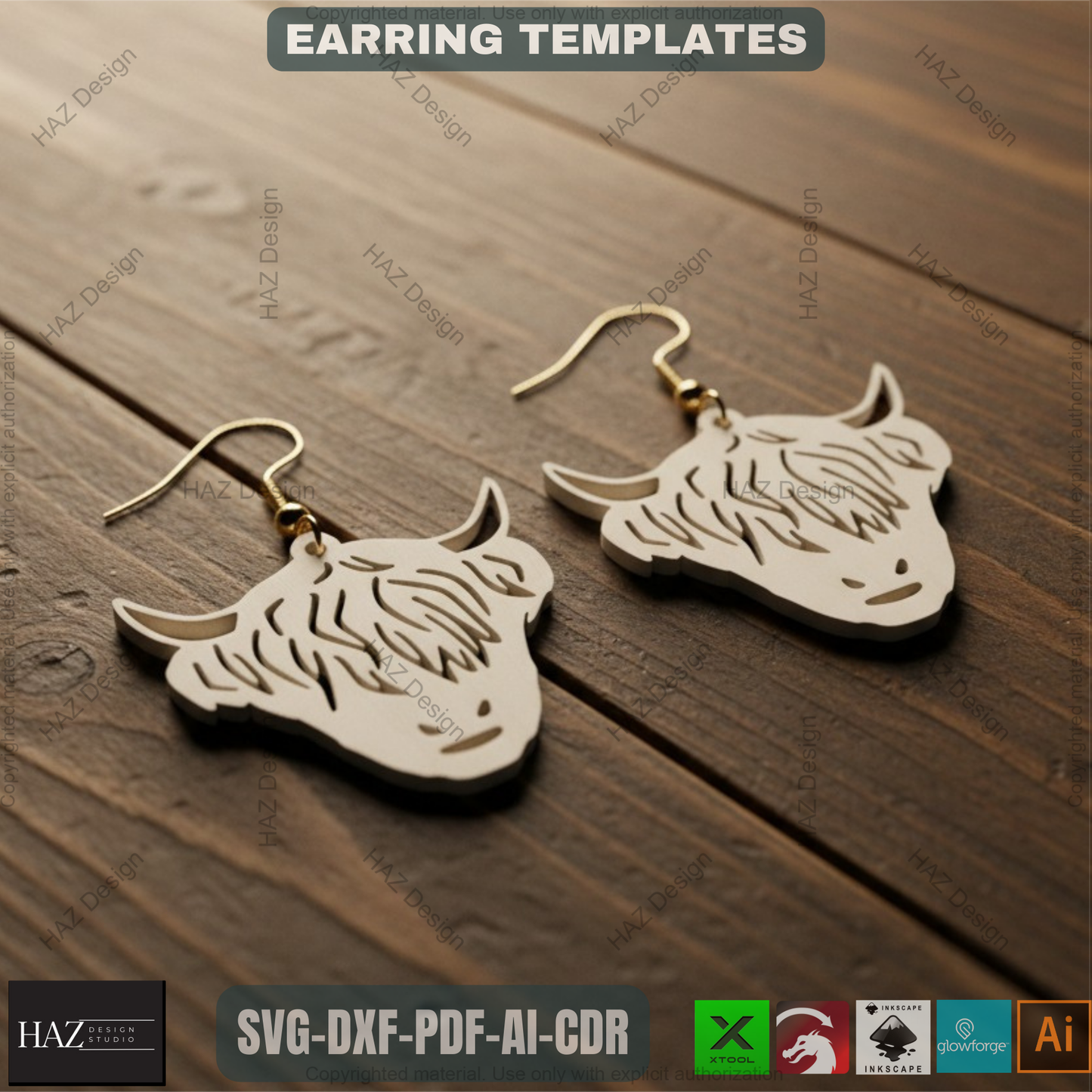 Highland Cows Earring Set / High Land Cow Cutting Files / Jewelry Design SVG DXF Ai CDR 336