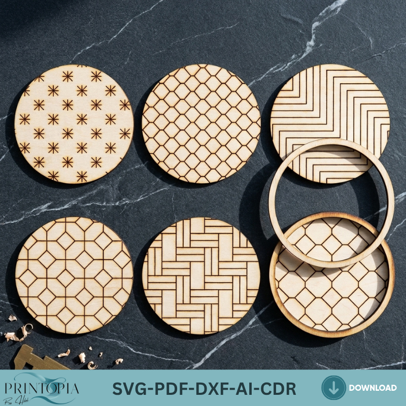 Modern Geometric Wood Wall Art Laser Cut Files Set Interior Decor Pattern Templates