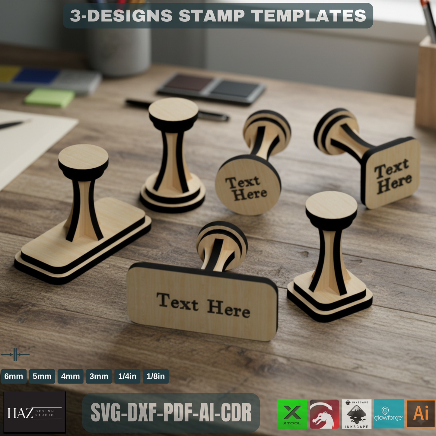 Customised Stamp Handle Plan / Wooden Personalise Stamper / Laser Cut Stamps / Custom Glowforge Files SVG DXF CDR Ai 060