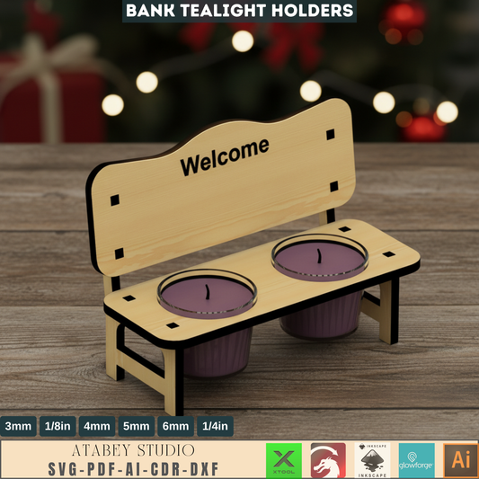 Laser Cut Bank Tealight Holder SVG, Wooden Bench Candle Lantern Files, Rustic Home Decor Gift, Digital Download for Crafting 688