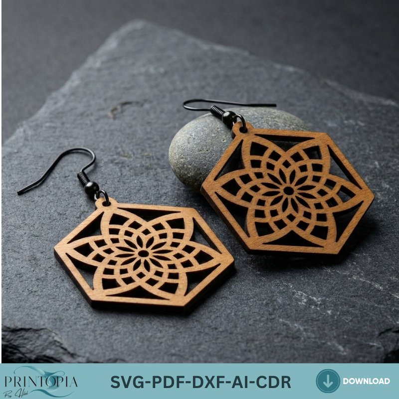 Geometric Wooden Earring Laser Cut Patterns Boho Mandala Jewelry Cutting Templates