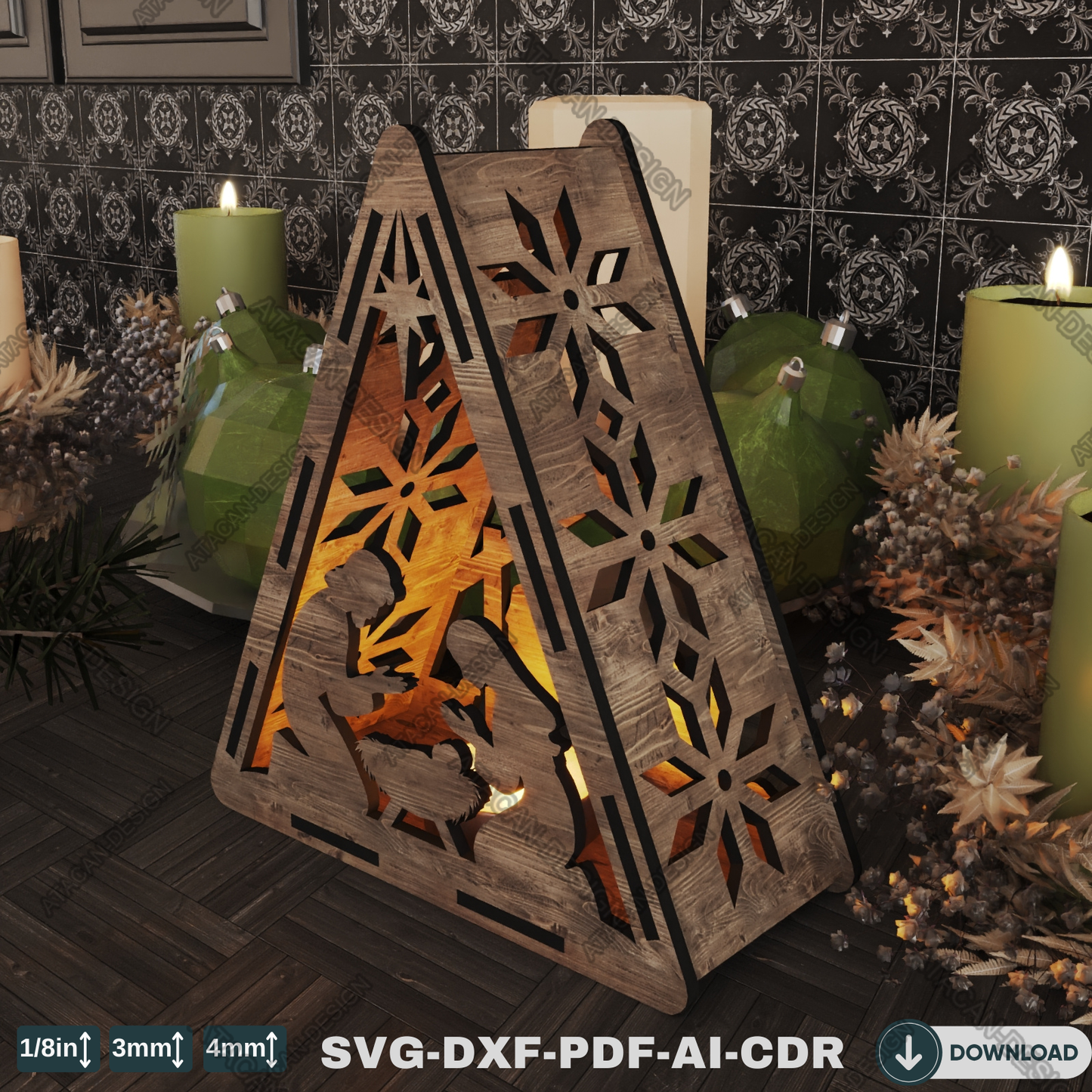 Religious Triangle Lantern - Laser Cut Candle Holder for Christmas and Home Décor 777