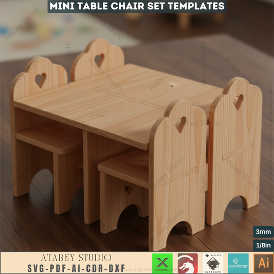 Table and chair furniture set Glowforge cut files / Kid Miniature Chair Svg template / digital download 316