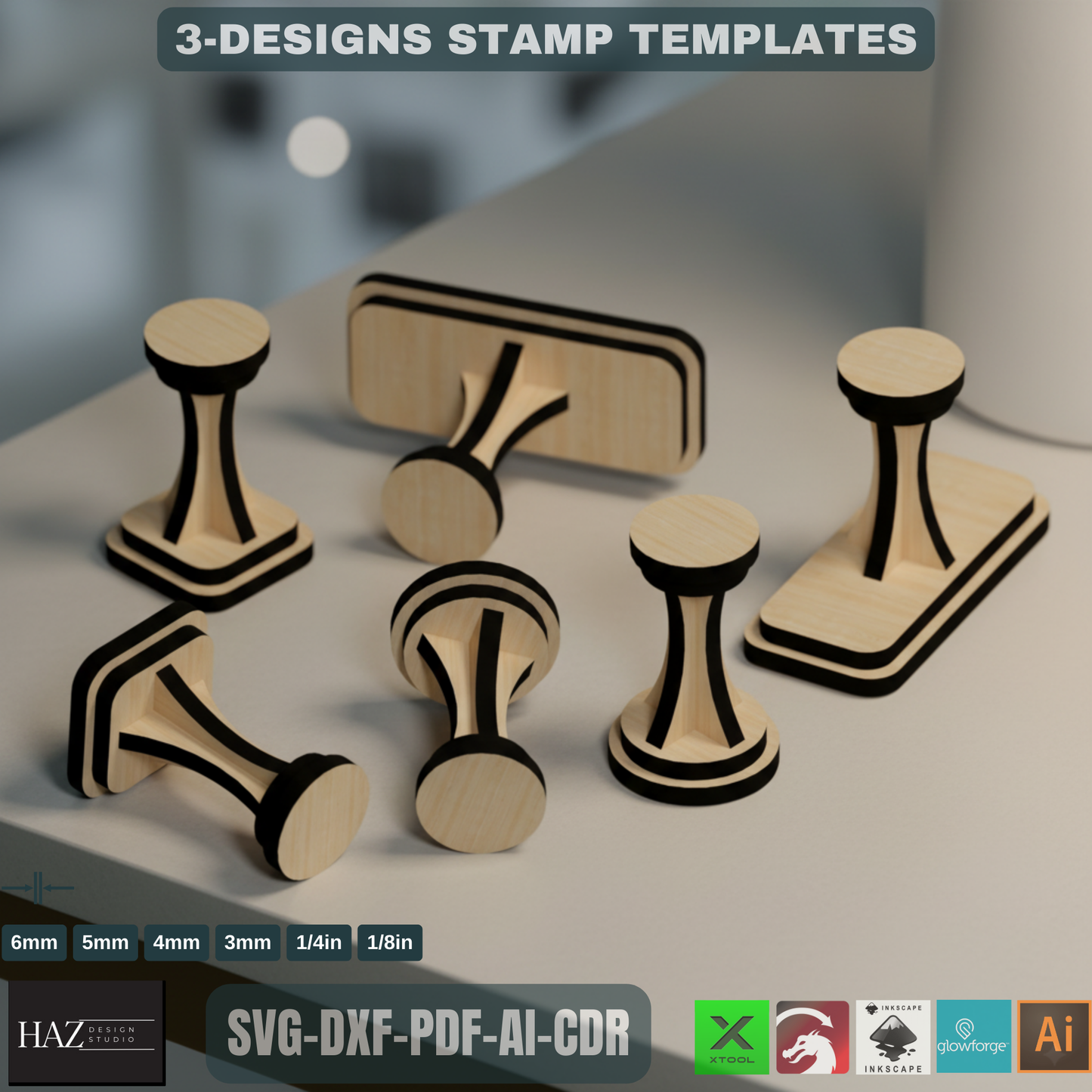 Customised Stamp Handle Plan / Wooden Personalise Stamper / Laser Cut Stamps / Custom Glowforge Files SVG DXF CDR Ai 060